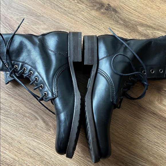 NWOT Frye Black Leather Lace up Boots - Picture 4 of 8